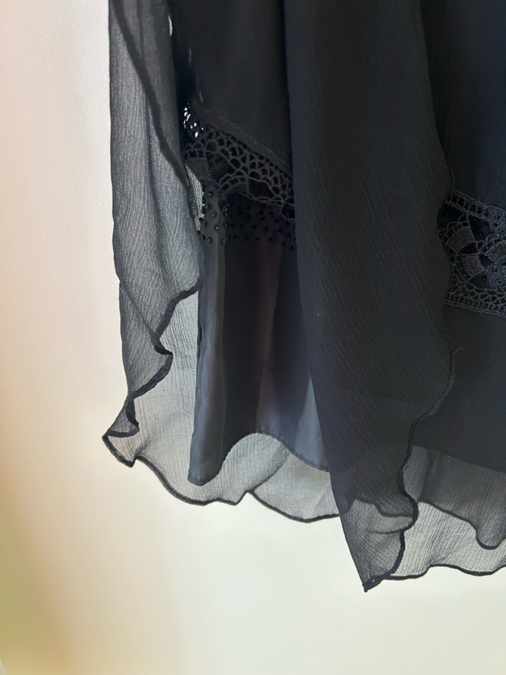 Vintage 90s Black Silk Midi Skirt with Crochet and Beaded Details
Size: M
GUC - Picture 7 of 12